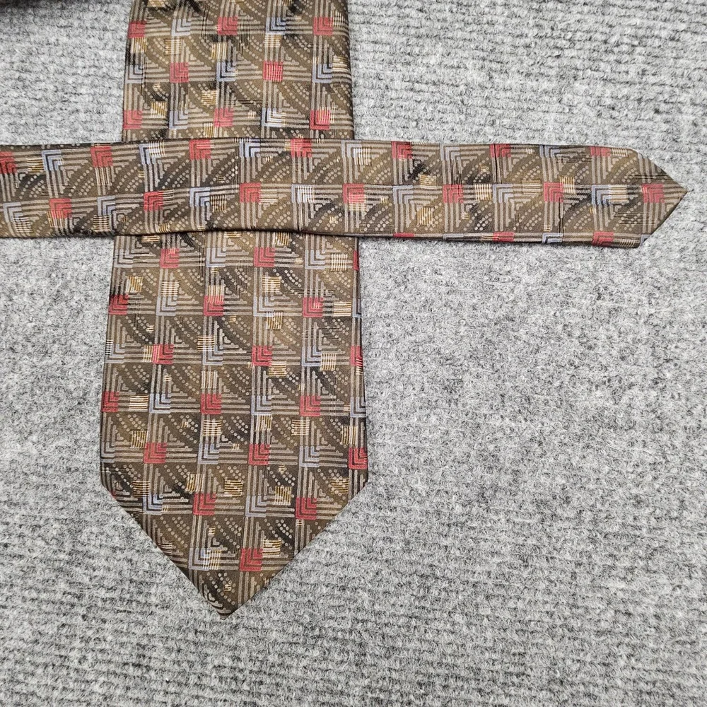 Robert Talbott Mens Necktie Best of‎ Class Silk Geometric Square Brown Red OS